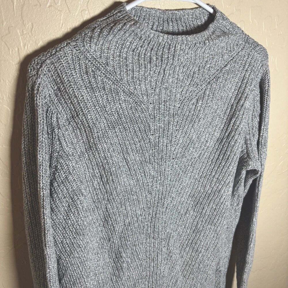 L.L.Bean Womens Gray Chevron Ribbed Pointelle Knit Pullover Sweater Cotton Small